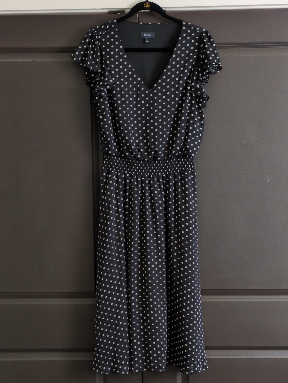 MSK Black Polka Dot V-Neck Midi Dress